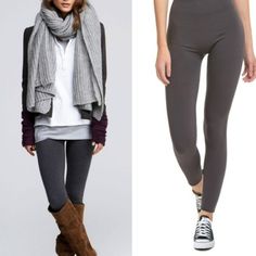 Gray Fleeced Leggings Versatile Winter Leggings, Versatile Solid Color Leggings For Winter, Winter Casual Tight Fit Activewear, Casual Winter Activewear With Tight Fit, Comfortable Gray Activewear For Fall, Comfortable Gray Fall Activewear, Versatile Fall Tights, Versatile Comfort Stretch Tights For Fall, Trendy Full-length Activewear For Fall