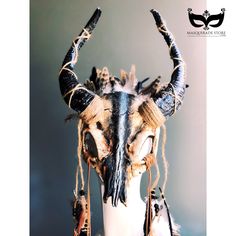 Unisex Reindeer Headpiece Silver/Black, Mid Western Skull Headpiece, Skull Mask With Horns And Feathers, Antique And Vintage Headdress. You have the option to pick Ram Horns (inwards) or Deer Antlers (spiked antler going outward). I N C L U D E D Masks come with thick black elastic band attached. Thank you for supporting small businesses and hope our products bring you and loved ones some joy and humor in these trying times. S H I P P I N G - Current processing times range 5-7 days. Pls note exp Samhain Outfit, Deer Skull Mask, Vintage Headdress, Witch Headdress, Reindeer Skull, Skull Headpiece, Mask With Horns, Skull Headdress, Horn Headdress