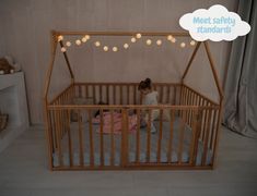 Montessori Baby Playpen With Extra High Rails by Busywood - Etsy Floor Bed Baby With Playpen, Montessori Bedroom Baby Infant Room Floor Beds, Play Pen With Bed, Turn Crib Into Toddler Floor Bed, Baby Safe Floor Bed, Large Playpen With Mattress, Lowering Crib Mattress To Floor, Cool Toddler Beds Platform, Temporary Baby Bed