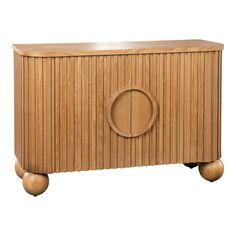 a wooden cabinet with wheels on it