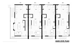 the main level plan for an office building with multiple floors and three levels, all in black