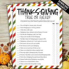 a thanksgiving printable with the words, thanksgiving giving true or false? on it