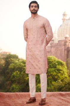 Featuring a dusty pink kurta in cotton silk base with embroidery. Perfect wear for festive occasions.#Perniaspopupshopmen #menswear #ethnic #whatiworewastrending #ppuslove #kurtaset #Cottonsilk #engagment #embroiderkurta Pink Kurta For Men, Pre Wedding Photoshoot Props, Kurta For Men, Kurta Patterns, Wedding Photoshoot Props, Photoshoot Props, Inspo Board