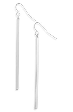 Free shipping and returns on Karine Sultan Linear Drop Earrings at Nordstrom.com. Perfect for everyday wear, these linear drops are handcrafted from plated pewter that softly glistens in the light. String Earrings, Dramatic Style, Pearl Jewellery, Jewellery Earrings, Pearl Jewellery Earrings, French Wire, Silver Drop Earrings, Collar Necklace, Summer 2019