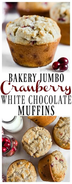 baked cranberry white chocolate muffins with text overlay