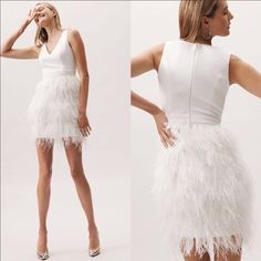 Perfect Rehearsal Dress Or Any Festive Party Occasion C02082343cs C02162335cs Elegant Summer Dresses With Feather Trim, Fitted Cocktail Dress With Feather Trim, Fitted Feather Trim Cocktail Dress, White Cocktail Dress For Party Season, Fitted White Dresses With Feather Trim, Sleeveless Feather Trim Mini Dress For Wedding, Sleeveless Mini Dress With Feather Trim For Wedding, Formal Summer Mini Dress With Feather Trim, Elegant Feather Trim Dress For Date Night