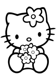 a hello kitty coloring page with flowers