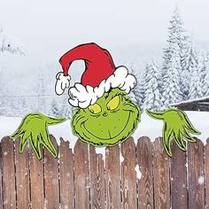 Grinch Fence Peeker, Funny Christmas Tree Toppers, Christmas Fence, Whoville Christmas Decorations, Grinch Decorations, Grinch Trees, Whoville Christmas, Cute Christmas Decorations, Outside Christmas Decorations