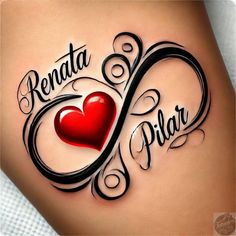 a woman's thigh with a heart and the words renata pilar on it