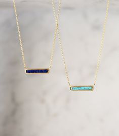 MATERIALS & MEASUREMENTS: - 14K Gold Plated - Natural Stone: Turquoise or Blue Lapis - Pendant Height 3/16 in, Width 7/8 in, chain Length 18 in - Lobster clasp - Hypoallergenic, lead & nickel free - Handcrafted in NYC NECKLACE SOLD SEPARATELY To shop more Pendant Necklaces: https://www.etsy.com/shop/AccessoriesAtelier?ref=shop_sugg&section_id=24595051 Dainty Blue Turquoise Necklace As A Gift, Blue Necklaces With Natural Stones For Everyday, Blue Natural Stones Necklace For Everyday Wear, Blue Rectangular Birthstone Necklace, Everyday Blue Necklaces With Natural Stones, Minimalist Blue Necklaces With Natural Stones, Blue Minimalist Necklaces With Natural Stones, Minimalist Blue Turquoise Gemstone Necklace, Minimalist Blue Turquoise Pendant Necklace