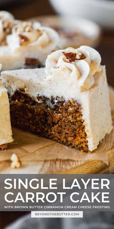 a close up of a slice of carrot cake on a plate with the title text above it