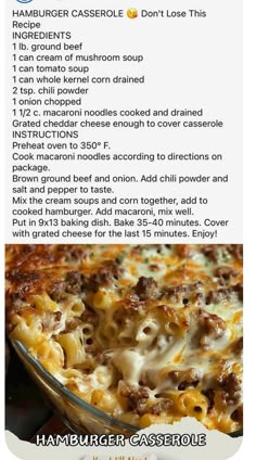 the recipe for hamburger casserole is shown