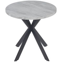 a round table with black legs and a white marble top, on a white background