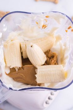 a banana and peanut butter mixture in a blender