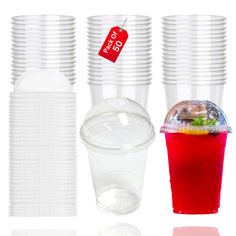 Pack of 50 cups with Domed Lids for Smoothies Bubble Tea Smoothie Cups, Clear Cups, Cups With Lids, Smoothie Cup, Iced Drinks, Plastic Cups, Slushies, Milkshakes, Bubble Tea