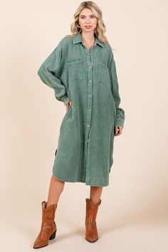 Mittoshop Mineral Wash Cotton Gauze Midi Shirt Dress - Sydney So Sweet Trendy Collection, Midi Shirt Dress, Local Boutique, Boutique Brands, Fall Dresses, Bottoms Pants, Tote Handbags, Drop Shoulder, Denim Dress