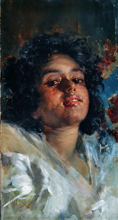 an oil painting of a woman with black hair