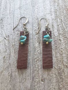 Handmade Turquoise Leather & Brass Earrings - Etsy Bohemian Turquoise Leather Earrings, Handmade Leather Bohemian Earrings, Handmade Turquoise Leather Earrings, Handmade Leather Turquoise Earrings, Handmade Leather Earrings In Turquoise, Handmade Leather Dangle Earrings, Artisan Leather Earrings As Gift, Bohemian Leather Drop Earrings, Blue Bohemian Leather Earrings