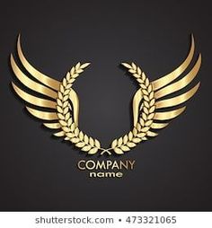 golden laurel logo on black background with copy space for your company or business name - stock photo