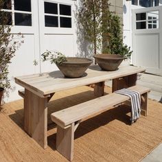 clean line handmade wood picnic table and bench set Picnic Bench Dining Table, Indoor Picnic Table Dining Rooms, Backyard Picnic Table Ideas, Picnic Table Ideas Outdoor, Picnic Table Backyard, Outdoor Dining Table With Bench, Picnic Style Dining Table, Backyard Picnic Table, Venice Bungalow