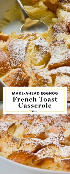 french toast casserole with powdered sugar on top