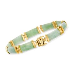 Green Jade "Good Fortune" Bracelet in 18kt Gold Over Sterling. 7.5" | Ross-Simons Jwellary Unique, Byzantine Necklace, Jewelry Presentation, Blue Topaz Bracelet, Yellow Gold Bangle, Bar Bracelet, Gold Bead Necklace, Jade Bangle, Bracelet Style