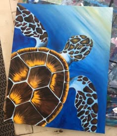 a painting of a sea turtle in the ocean