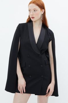 Style: Blazer DressFabric: SatinLength: MiniNeckline: CollaredSleeve Length: Long Sleeve Cape Blazer, Cape Style, Style Blazer, Karen Millen, Character Outfits, Blazer Dress, Black Style, Dress Designs, Quick Delivery