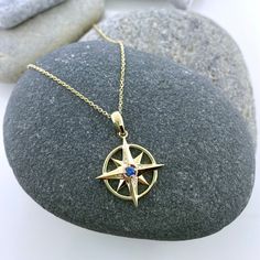 Sapphire Starburst Compass Rose Necklace Nordic Compass Necklace, Compass Rose Necklace, Gold Chain Pendant, Diamond Band Engagement Ring, Nautical Necklace, Nautical Earrings, Diamond Engagement Band, Hook Bracelet, Compass Pendant