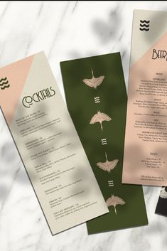 the menus are designed to look like birds