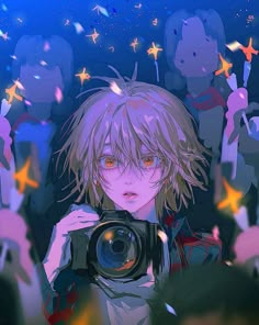 a person holding a camera in front of their face with stars on the sky behind them