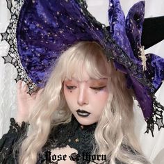 This price is for a hat only.  halloween witches hats with veil black wide brim witchy hat for sale Witch School, Polar Night, Halloween Witch Hat, Starry Sky, Hats For Sale, Wide Brimmed, Witch Hat, Goth Fashion, Halloween Witch