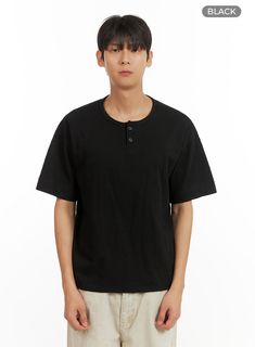 Product Detail Style : Casual Occasion : Work wear, Back to school Type : Men, TShirts Detail : Buttoned Print : Solid Material : Cotton Sleeve : Short sleeve Neck : Round neck Fit : Loose fit Cotton100 Color : Black Made in Korea Model Size Model is wearing size M/L and the color Black. Height : 6'0" | 184cm / Top : L / Bottom : XL (32 inch) .prddescription table, .prddescription td, .prddescription th { border : 1px solid black; border-collapse : collapse; padding: 10px; } Size(Inch) Size Shou Black Crew Neck T-shirt With Buttons, Black Cotton T-shirt With 3/4 Sleeves, Black Crew Neck T-shirt With Button Closure, Washed Black Boxy Fit Cotton T-shirt, Unisex Black Ring-spun Cotton T-shirt, Bolero Sweater, Buttoned Shirt, Boatneck Sweater, Beige Top