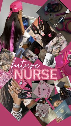 a collage of photos with the words future nurse in pink on top of it