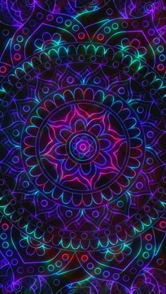 an abstract background with neon lights and circles in the center, as well as a circular design