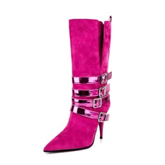 Shop Magenta Suede Pointed Toe Stilettos Buckles Mid-calf Boots color Magenta for Anniversary, Going out, Hanging out with worldwide Free shipping & Free return. Knee High Stiletto Boots, Uzun Boy, Light Magenta, Pointy Toe Boots, Color Magenta, Totally Spies, Boots Style, Stiletto Boots, Stiletto Pumps