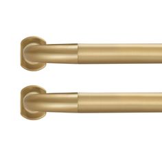 two gold colored handles on a white background