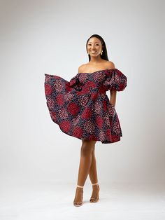 Your search for the perfect dress ends here, with the Eva mini African print dress. This dress is a show stopper with its flared design, puff sleeves and off shoulder cut. Suitable for casual event or special occasion, you will definitely feel classy and elegant in your Eva mini flared dress. Description 100% Cotton African Print Wax Puff sleeves Off shoulder Elastic around shoulder for added fit Pleated & flared Back zipper Fully lined for added comfort Medium length is 37 inches Sleeve length Ankara Flare Dresses Long, Ankara Flare Dress Styles, Ankara Flare Dresses, Ankara For Women, African Short Dresses, Ankara Dress Designs, Paris Tour Eiffel, Paris Tour, African Dresses Modern