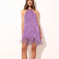 Halter Fringe/Sparkly Purple Dress From Shein! Never Worn! Size M. Purple Dress Quince, Lavender Mini-length Dress For Prom, Lavender Mini Length Dress For Prom, Glamorous Purple Sleeveless Sequin Dress, Purple Sequin Evening Dress For Summer, Glamorous Purple Sequin Dress For Party Season, Purple Sequin Summer Dress For Party, Purple Mini Sequin Dress For Party Season, Lavender Mini Dress For Prom