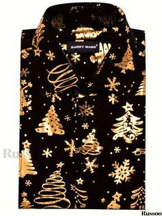 Russoo - Mens Plus-Size Christmas Tree Print Fashion Shirt: Casual Long-Sleeve for Fall and Winter, Apparel for the Stylish Gentleman Black Shirt For Winter Holiday, Holiday Festive Long Sleeve Shirt, Festive Winter Short Sleeve Shirt, Festive Short Sleeve Winter Shirt, Winter Holiday Short Sleeve Shirt, Black Holiday Shirt, Short Sleeve Holiday Shirt For Winter, Black Long Sleeve Holiday Shirt, Black Long Sleeve Christmas Shirt