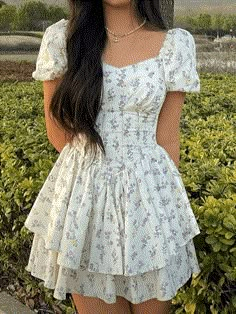 Puff Sleeve Floral Corset Mini Dress - AnotherChill Dresses For 8th Grade Graduation, Ross Dresses, Vintage Vacation, Street Y2k, Floral Corset, Cute Dress Outfits, Night Dresses, French Floral, Corset Mini Dress