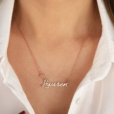 Personalized Name Necklace - Silver - Gold - Rose Gold - Gift for Her - Gift for Woman - Name Jewelry - 925 Sterling - Please make a note if you would like to leave a gift message along with your order  Sweet and charming, our large letter necklace is classic in style and bold in design. Include your initial to make your own statement, perfect for every outfit  💝 CHAIN LENGTHS 💝 - 12 inches, - 13 inches - 14 inches - 15 inches - 16 inches - 17 inches - 18 inches - 19 inches - 20 inches - 21 in Personalized Rose Gold Birthstone Necklace For Mother's Day, Rose Gold Initial Pendant Name Necklace For Anniversary, Rose Gold Name Necklace With Initial Pendant For Anniversary, Elegant Name Charm Necklace For Birthday Gift, Elegant Nameplate Charm Necklace For Birthday, Birthday Nameplate Necklace With Names, Rose Gold Birthstone Name Necklace For Anniversary, Rose Gold Sterling Silver Birthstone Necklace For Birthday, Customizable Elegant Nameplate Birthstone Necklace