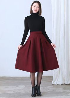 Wool Skirt Red Midi Wool Skirt A Line Wool Skirt High - Etsy Retro A-line Winter Skirt, Red Pleated Skirt For Fall, Red Long Skirt For Fall, Red Pleated Midi Skirt For Fall, Red Midi Pleated Skirt For Fall, Red Knee-length Skirt For Fall, Retro A-line Skirt For Winter, Retro Wool Skirt For Fall, Red Knee-length Winter Bottoms