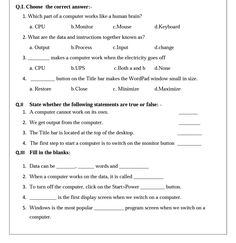 the worksheet for computer science is shown in black and white, with an image of