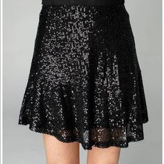 Sequin Miniskirt. Perfect For Holiday Parties! Fitted Mini Hem Skort For Party, Stretch Ruffled Mini Skirt For Party, Party Black Ruffled Mini Skirt, Black Ruffled Mini Skirt For Party, Night Out Mini Hem Lined Skort, Flirty Mini Hem Party Skirt, Flirty Mini Hem Skirt For Party, Glamorous Pleated Skirt For Parties, Party Pleated Tiered Mini Skirt