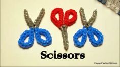 three pairs of scissors made out of braided rope and plastic beads with the words scissors written below them