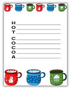 a card with coffee mugs and the words hot cocoa on it