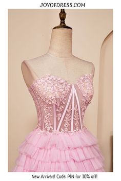 Pink A-line Strapless Appliques Multi-Layers Homecoming Dress Short Princess Dress, Wedding Dress Petticoat, Blue Mermaid Prom Dress, Strapless Homecoming Dresses, Sheer Corset, Pink Homecoming Dress, Prom Ball Gown, Strapless Sweetheart Neckline, Corset Bodice