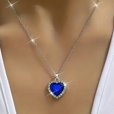 This Beautiful Necklace Features A Heart-Shaped Pendant With A Dark Blue Zircon Stone And A Sparkling Cubic Zirconia Accent. The Necklace Has A Lobster Closure And Measures Approximately 18 Inches In Length, With A 2-Inch Extender. The Blue Color Of The Pendant And Chain Adds A Touch Of Elegance To Any Outfit, Making It Suitable For Any Occasion. This Necklace Is A Lovely Gift For Someone Special Or A Treat For Yourself. The Necklace Is Made In China And Has A Chain And Pendant Style. Its Theme Blue Jewelry For Valentine's Day Party, Blue Heart Pendant Jewelry For Party, Blue Heart Necklaces For Party, Blue Heart Cut Jewelry For Party, Blue Heart Necklace For Anniversary, Blue Heart Cut Necklace For Valentine's Day, Blue Prom Accessories, Blue Jewlery, Clothes Fancy