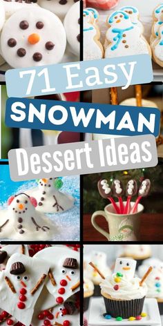 a collage of snowman desserts with text overlay